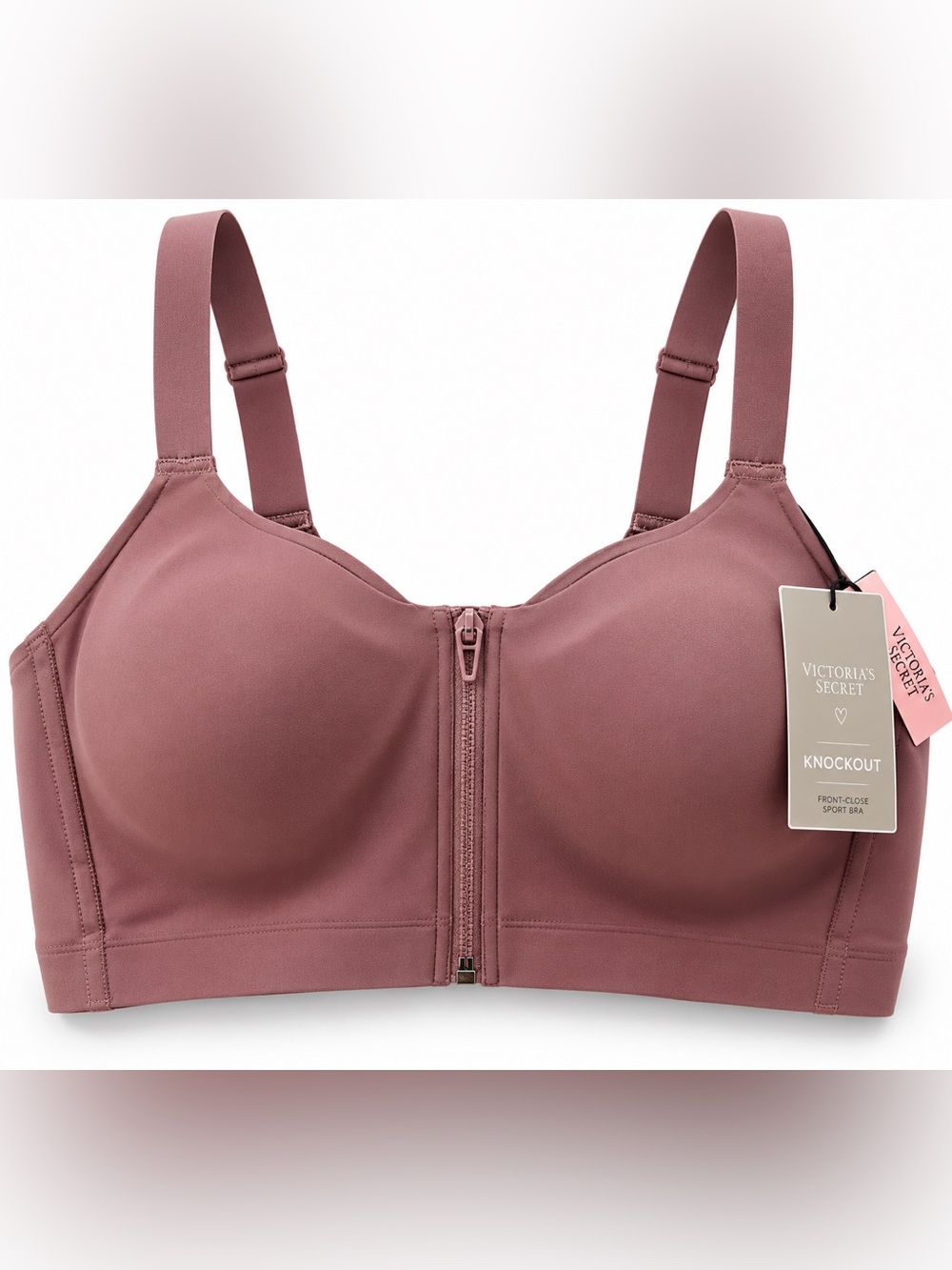 VICTORIA'S SECRET Knockout Sport Long Line Front-close Zip Bra Vintage Rose Mauv